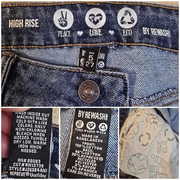 Button Fly ReWash Jeans Size 5 / 27 High Rise Crop Distressed Stretch Denim - Picture 4 of 9